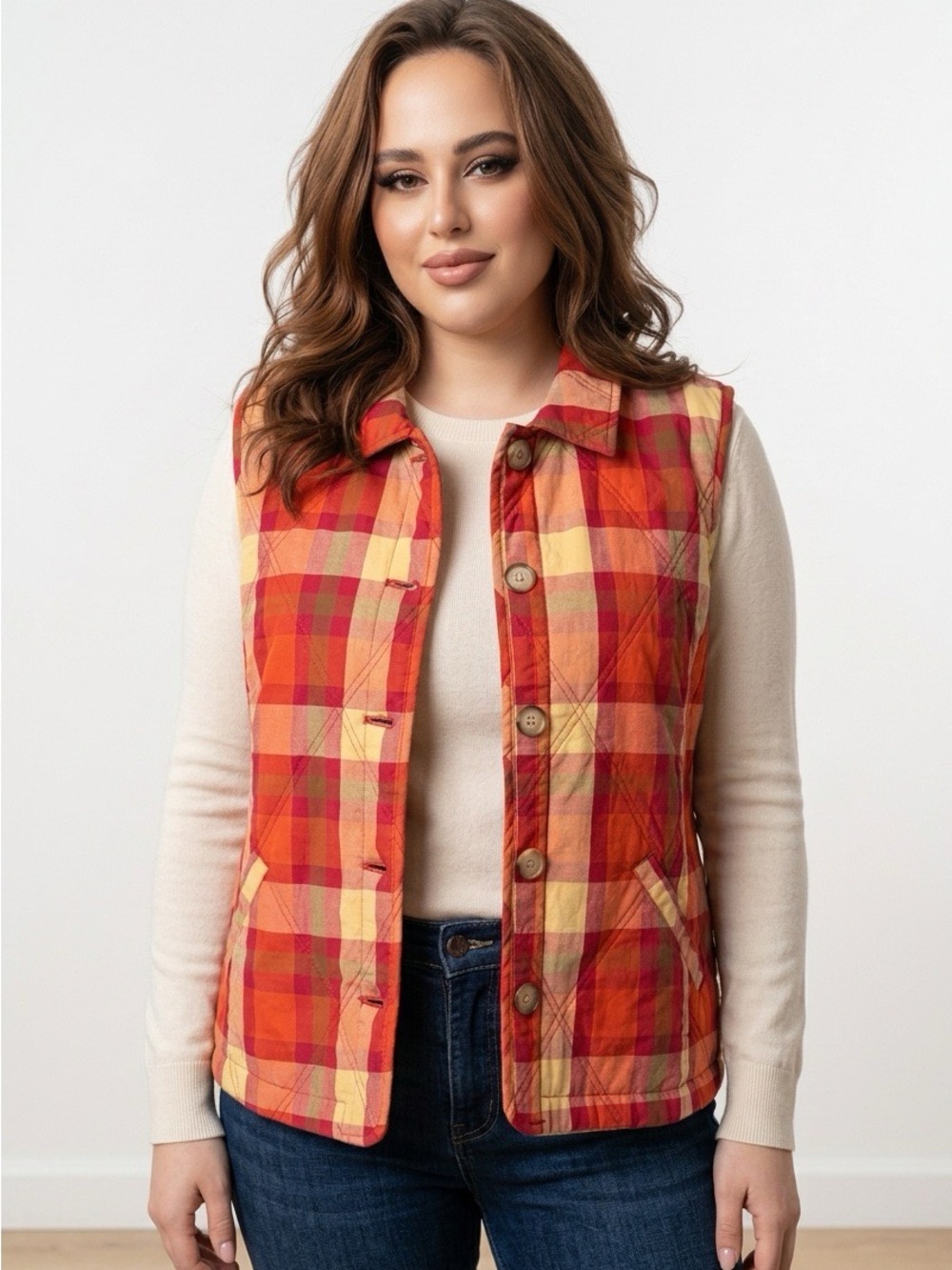 Christopher & Banks Quilted Plaid Vest